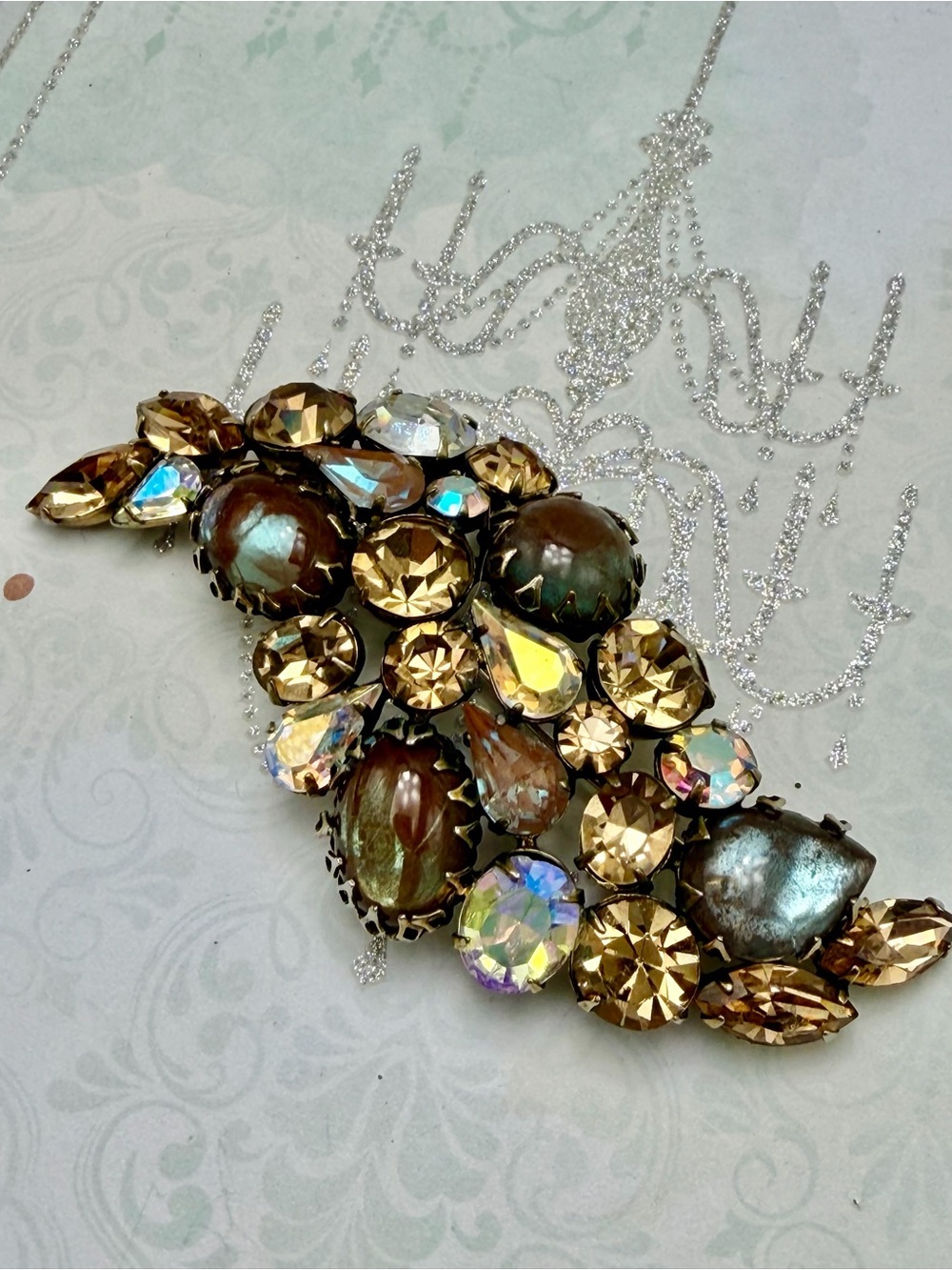 Vintage Regency Saphiret Long  Brooch  #cz753
